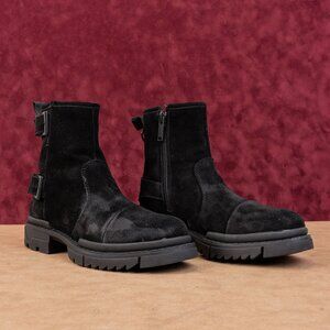 Karl Lagerfeld Paris Men Buckle Distress Suede Engineer Zip Boots 8.5US EUR41.5